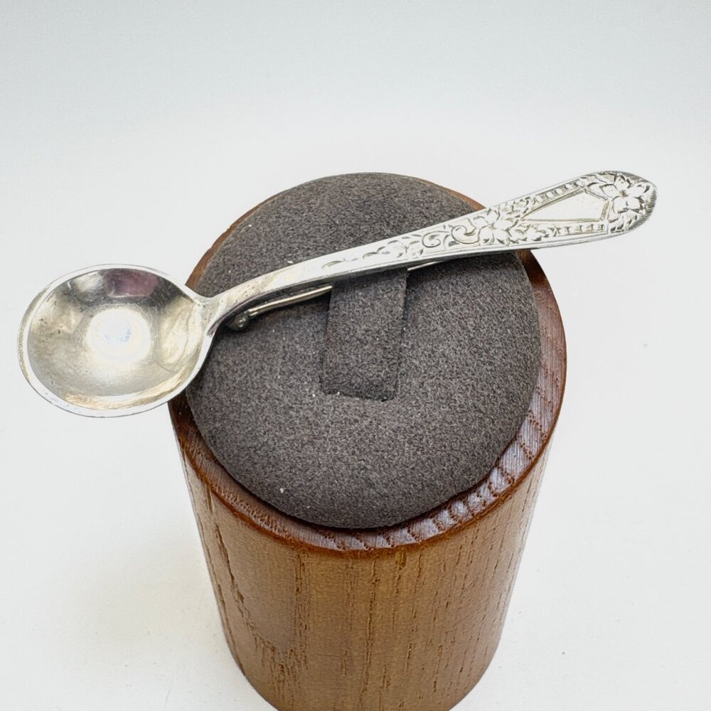 Floral & Scroll Design Spoon Brooch VTG Sterling Silver 925 Size 2.75" Length